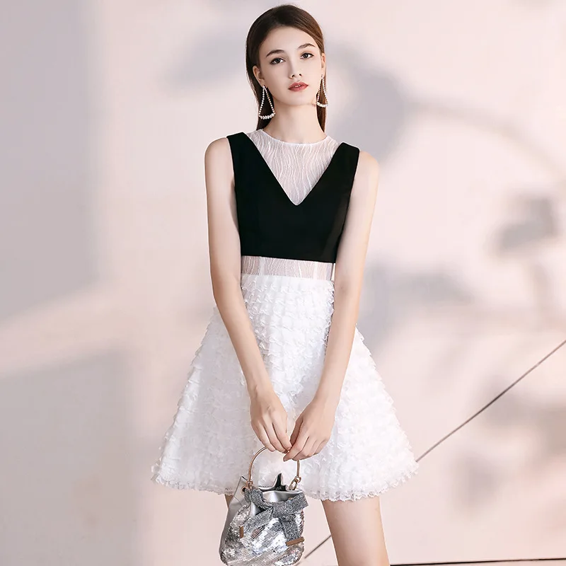

Office Lady White Elegant Sleeveless Banquet Gown Sweet Short Evening Party Dress Exquisite Temperament Prom Dresses S-3XL
