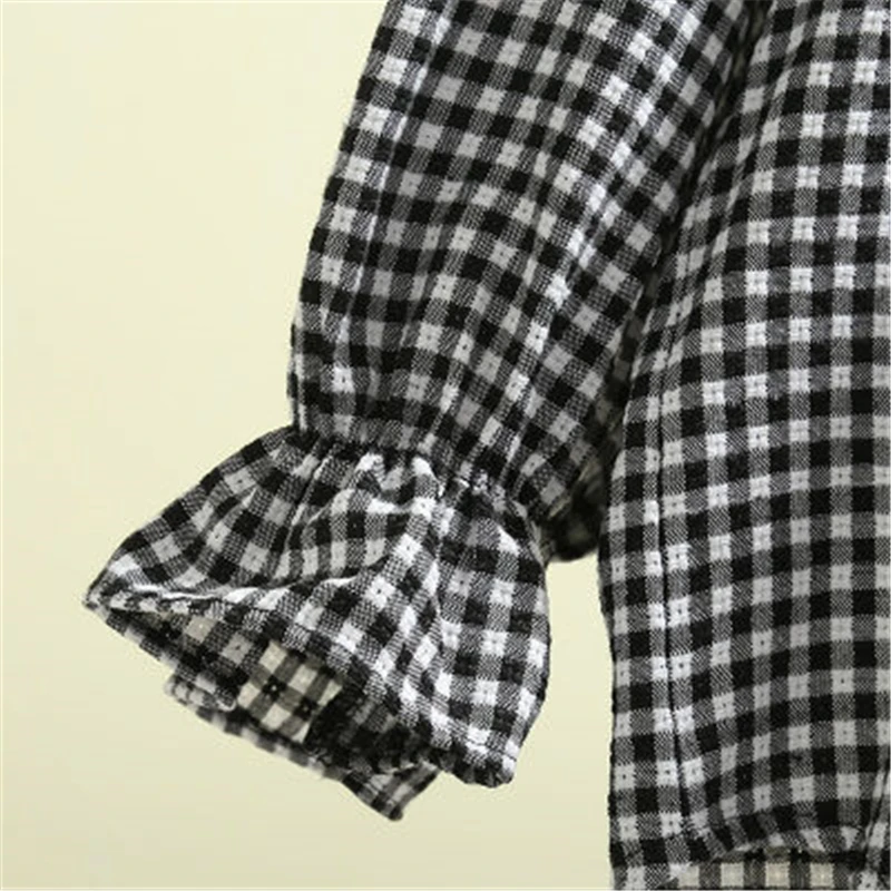 

2021 New Fashion Women Spring Autumn Comfortable Plaid Peter Pan Collar Shirts Japanese Full Sleeve Harajuku Shirt WomenTops