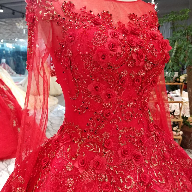 Красные винтажные Свадебные платья LS64449 для невесты с круглым вырезом и длинным