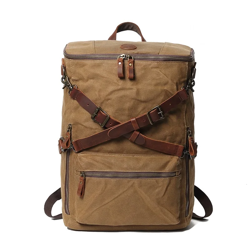 Vintage Canvas Backpacks for Men Belts Anti-theft School Laptop Computer Backpack Waterproof Outdoor Wearproof Travel Rucksack