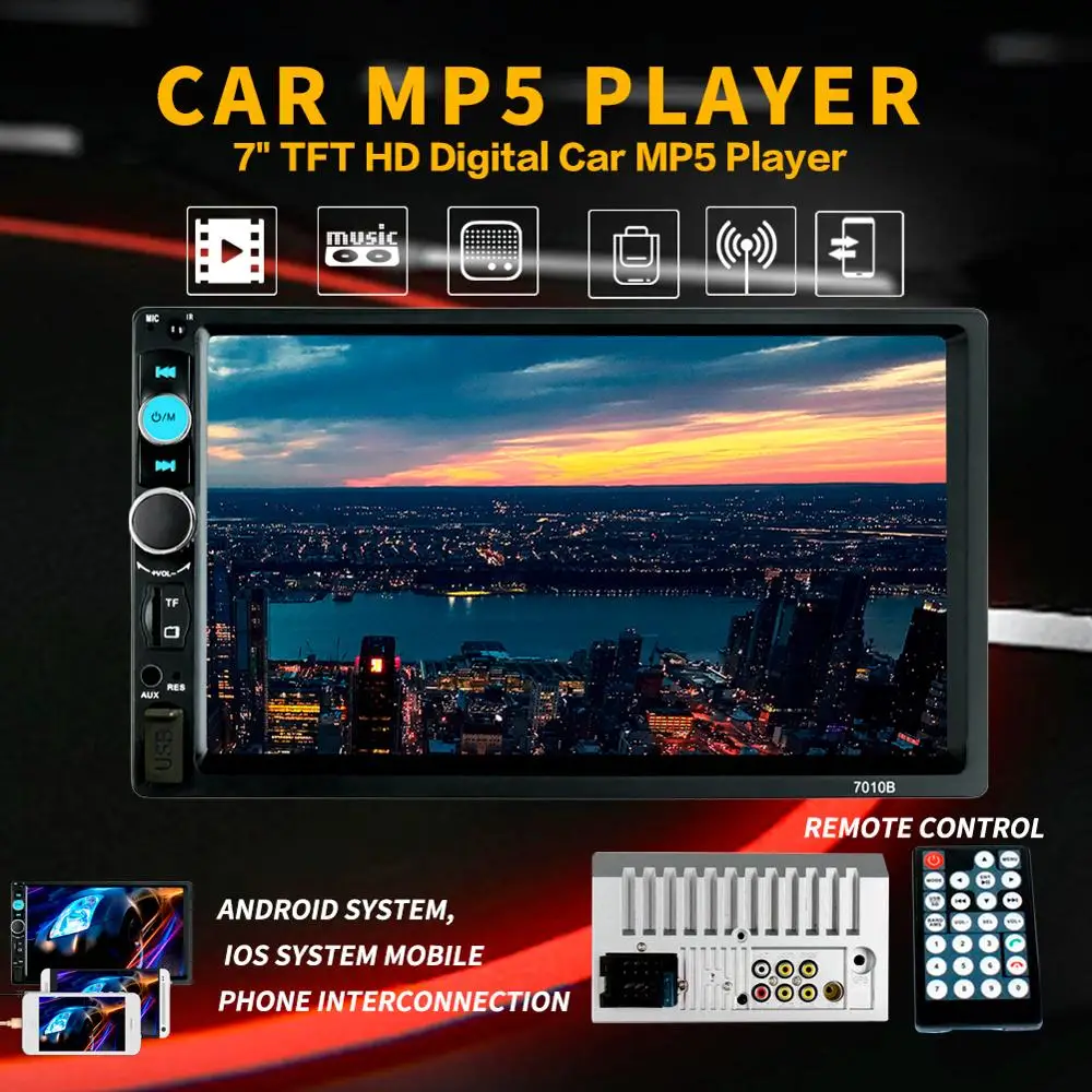 

2 din car radio 7" HD Player MP5 Touch Screen Digital Display Bluetooth Multimedia USB 2din Autoradio Car Backup Monitor 7010B