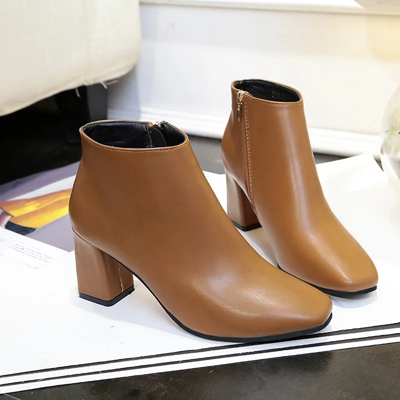 2019 новые осенние женские ботинки Botas Feminina на высоком каблуке с боковой молнией