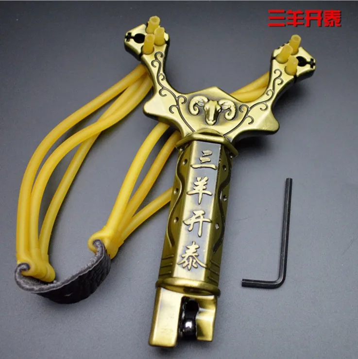 

Outdoors Powerful Creative Ergonomic Gold Metal Slingshot Catapult With Rubber Band For Hunting Sports Practice Outdoor Entertai