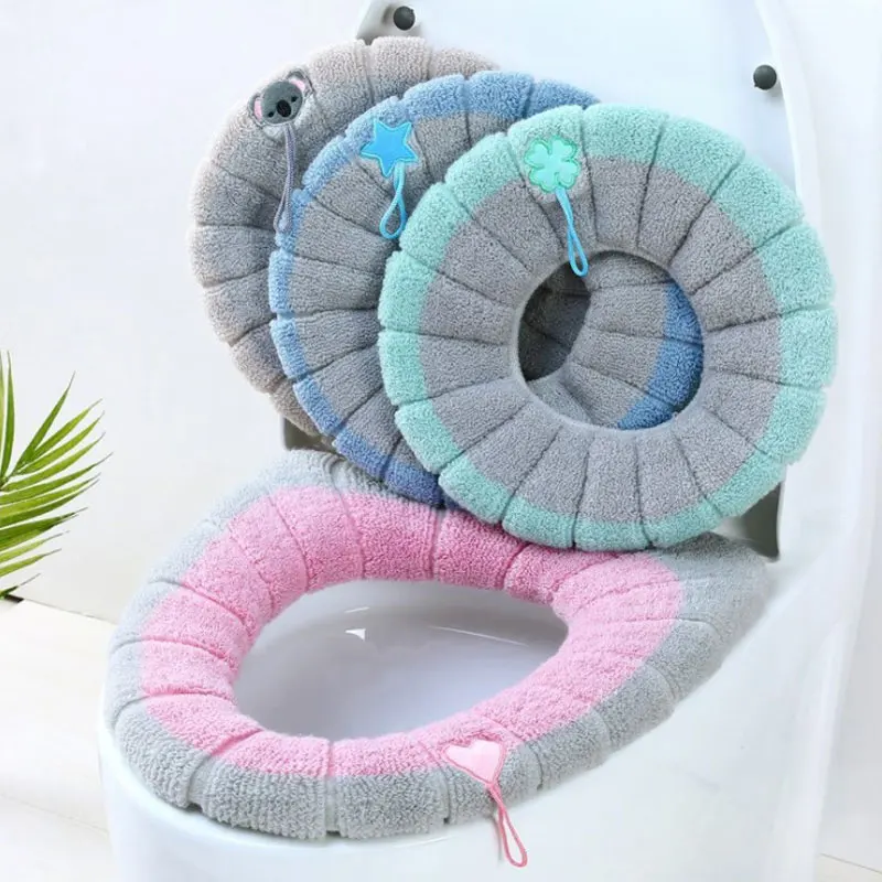

Winter Warm Toilet Seat Cover Washable Bathroom Toilet Pad Cushion With Handle Thicker Soft Warmer Closestool Mat Accessories