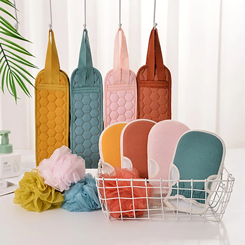 

Three-piece Bath Towel Bathing Artifact Mud Scrubbing Exfoliating Gloves and Decontamination Bath Ball Combo Scrub Back Towel