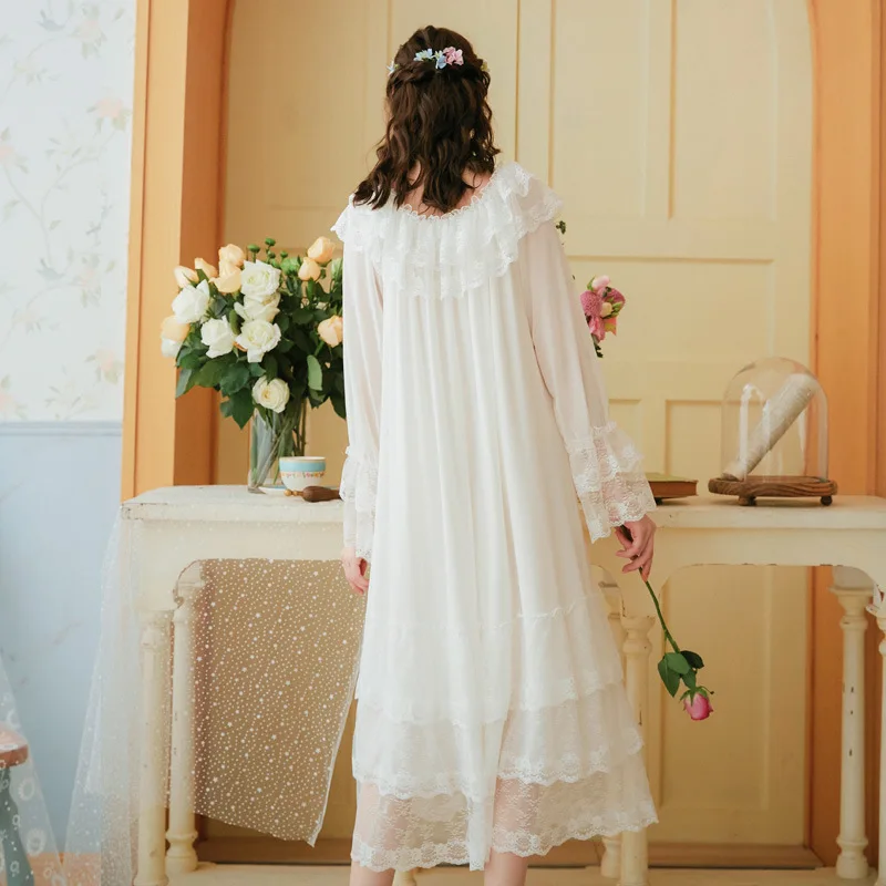 Long Sleeve Nightdress Lady Spring Summer Palace Princess Modal Mesh Long Nightdress Sweet Loose Large Size Home Clothes Autumn