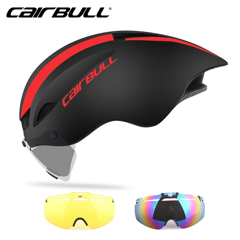 black-red 2 Cairbull велосипедный шлем Aero TT Racing road MTB велосипедный шлем с магнитными очками пневматический велосипедный шлем Casco Con Gafas 3 объектива - Цвет: black-red 2