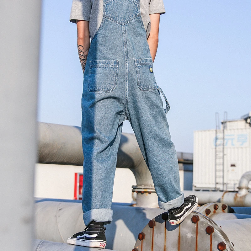 Мужской джинсовый комбинезон повседневный свободный в стиле хип-хоп с широкими