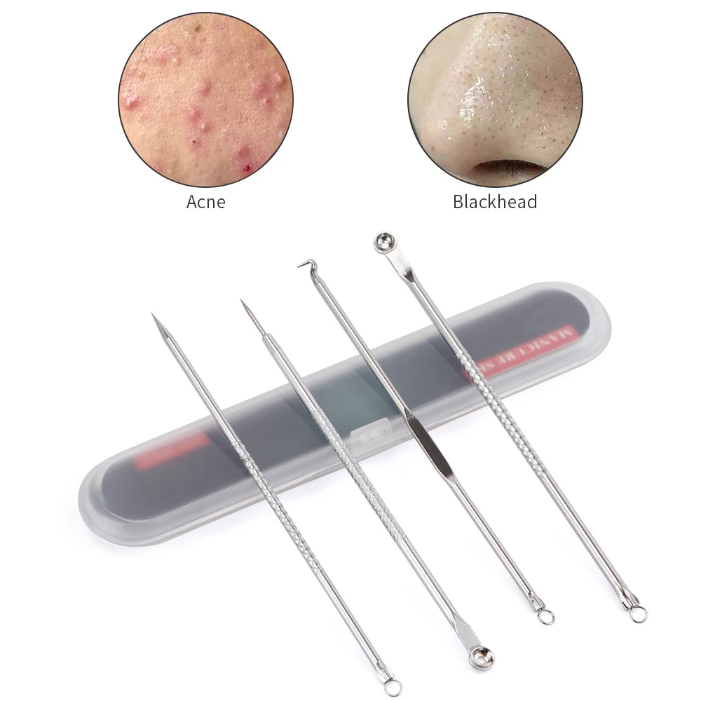 

4PCS Blackhead Extractor Rose Gold Black Dots Cleaner Acne Blemish Remover Needles Set Black Spots Pore Cleanser Tool