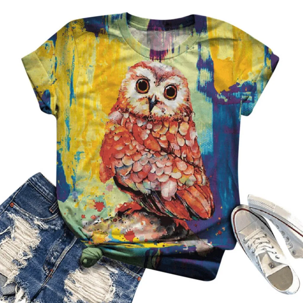 Винтажная женская футболка с принтом птицы совы топ летняя повседневная