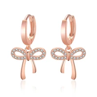cute butterfly bow ear nail dangle hoop earrings for women shiny crystal smooth huggies romantic rose gold earring hoops jewelry
