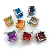 1pcs natural stone pendant multicolor crystal cube design diy colorful necklace charm womens jewelry making supplies accessories