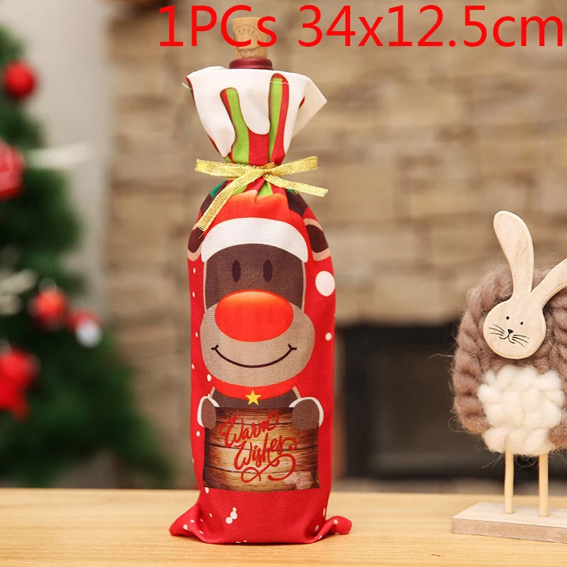 X 1PC Рождественская Крышка для бутылки вина рождественские украшения для дома Санта-Клаус Снеговик Navidad рождественские вечерние настольные Декорации для вечеринок - Цвет: X 1PC