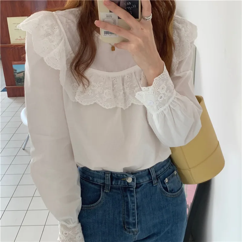 

RUGOD 2021 lace shirt women long-sleeved high-end sweet temperament small fresh shirt women