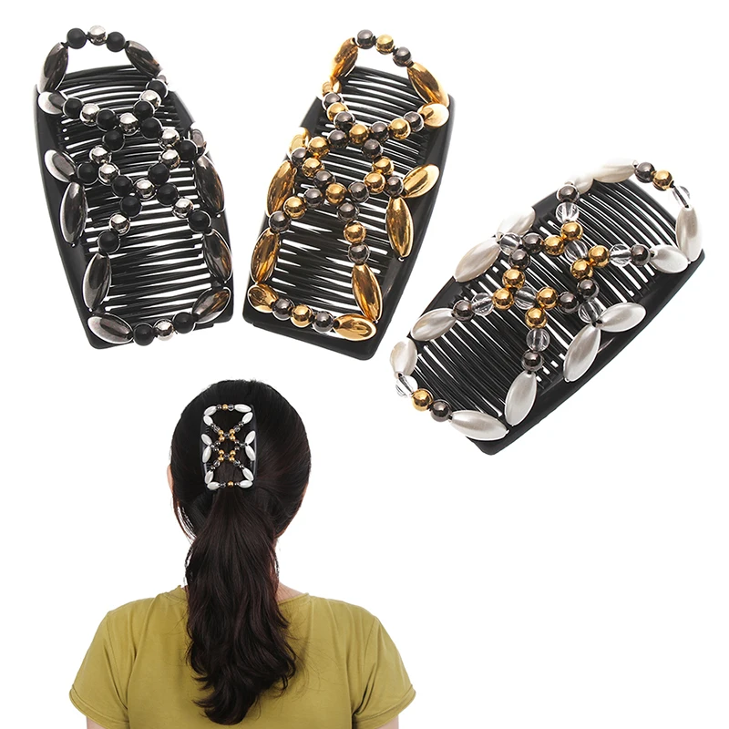 

Handmade Beaded Hair Comb Double Row Insert Combs For Women DIY Hair Styling Tools Stretch Double Magic Hair Comb Accessories