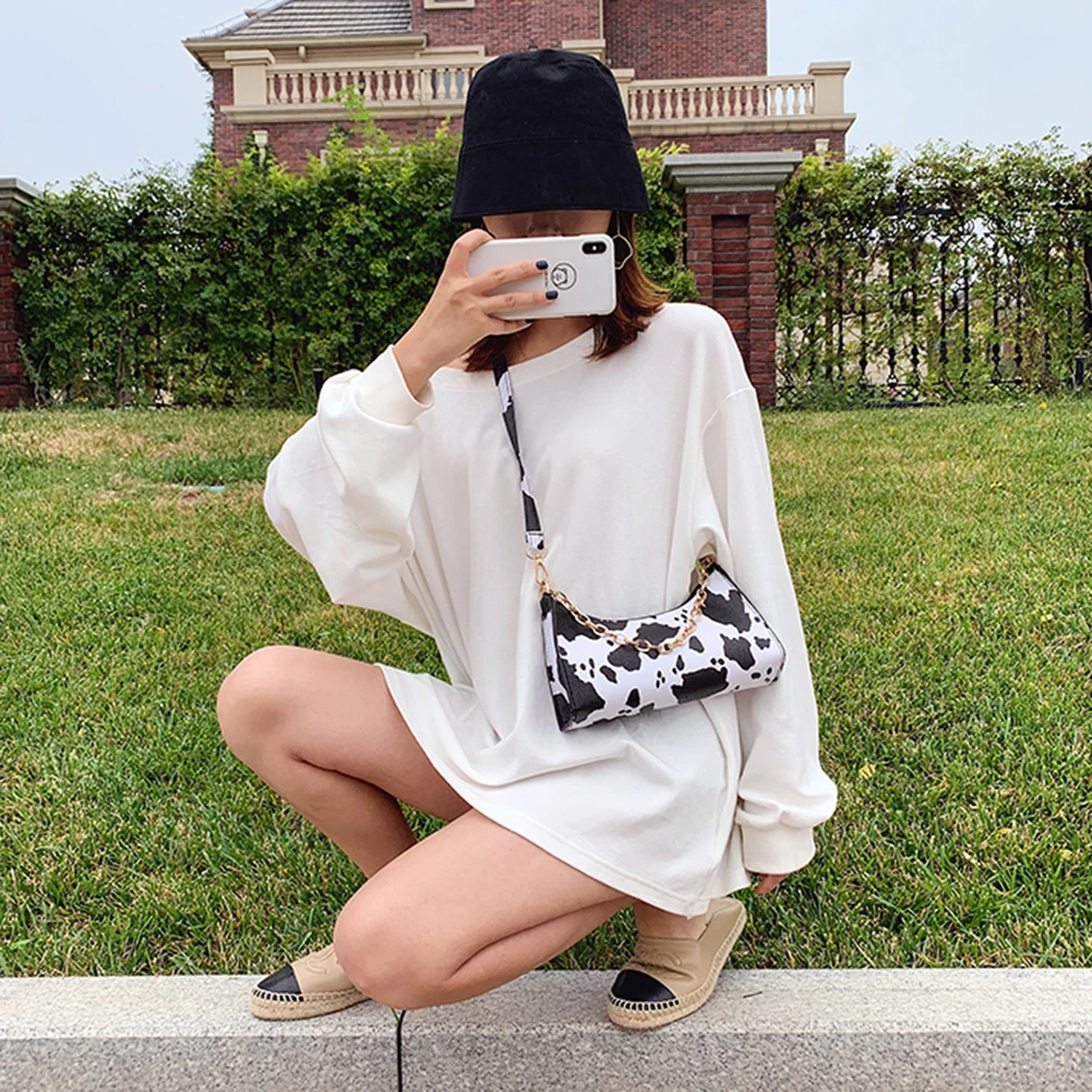 

Fashion Cow Printed Crossbody Bag Women Chain PU Leather Small Shoulder Messenger Handbag Female Street Money Pouch