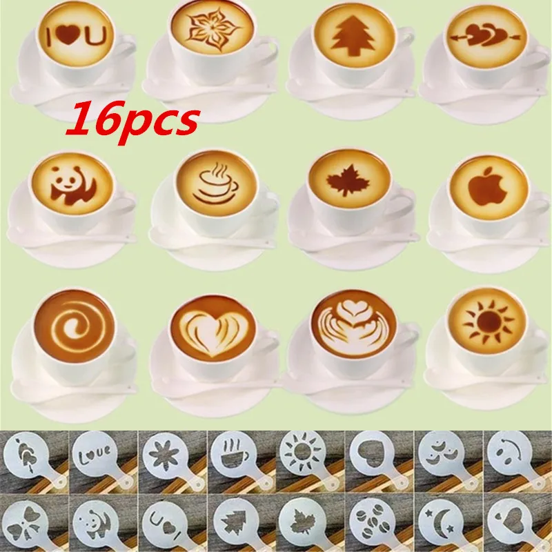16 шт. трафареты для капучино латте кофе необычная бариста шаблон форма рисования
