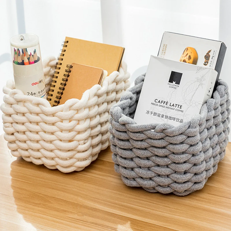 

Cotton Rope Storage Basket Hand-woven Desktop Sundries Organizer for Toy Underwear Book Nordic Style Storage Box Laundry Basket