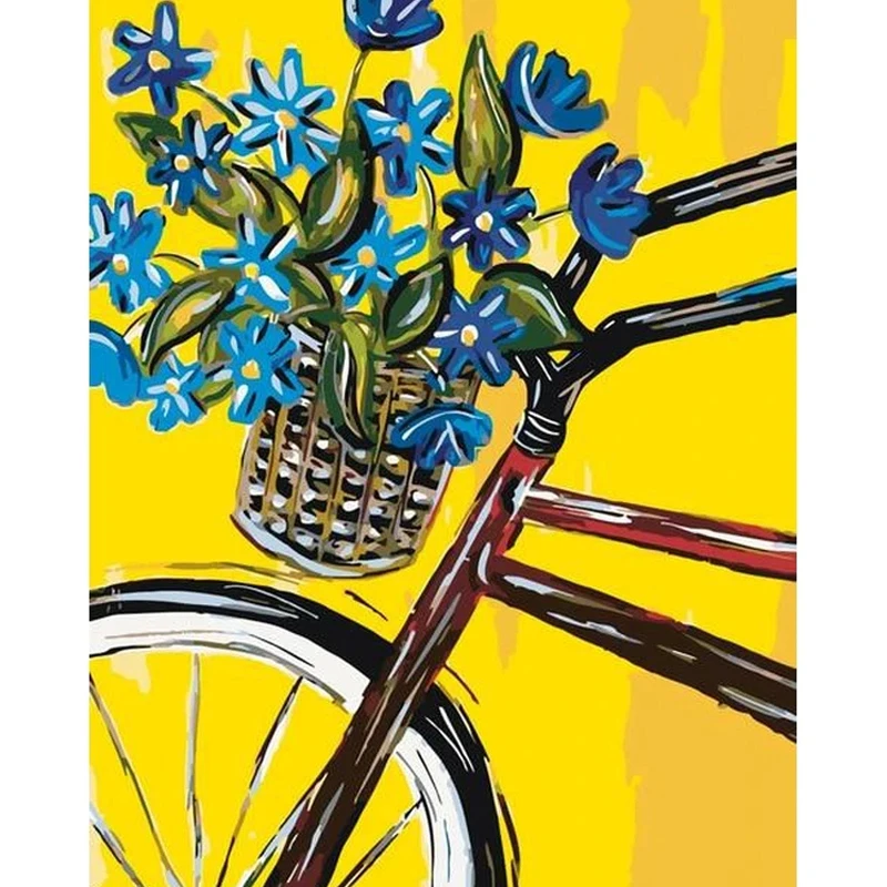 

GATYZTORY 50x60cm Frame Blue Flower On Bike Landscape Painting By Numbers For Adults On Canvas Unique Diy Gift Home Decoration