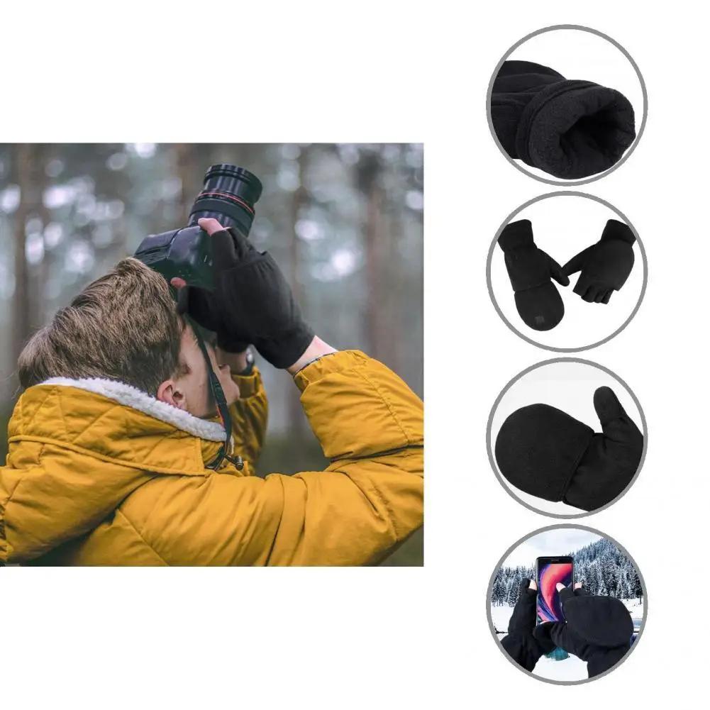 

Excellent Heat Protection Soft Winter Convertible Flip Fingerless Gloves for Running