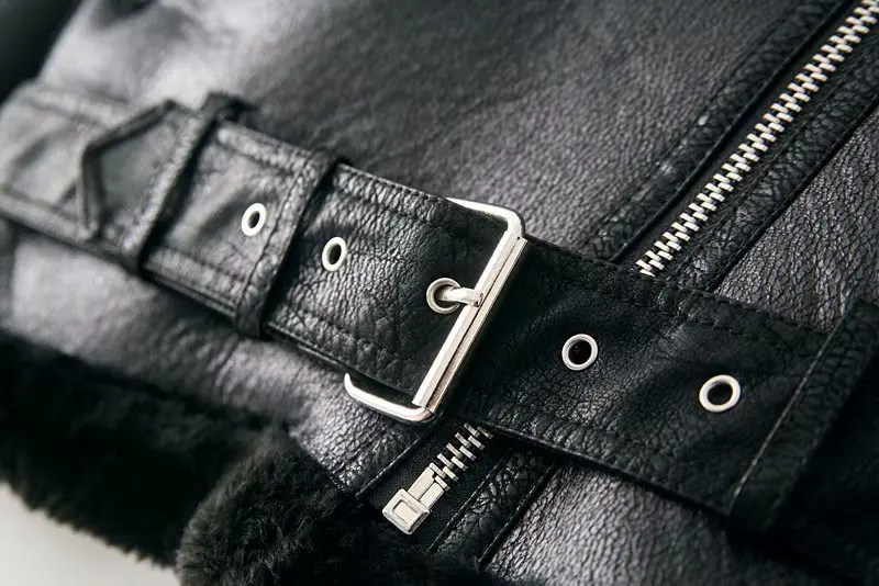 

Winter Warm Female Motorcycle Velvet Jacket Loose Long-sleeved Plus Velvet Coat Lapel Fur Korean Version of The Aviator Jacket