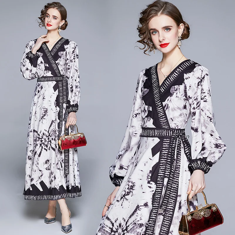 

Элегантное женское платье с круглым вырезом и рукавами-фонариками, винтажные платья с высокой талией, женская модная новая одежда 2021