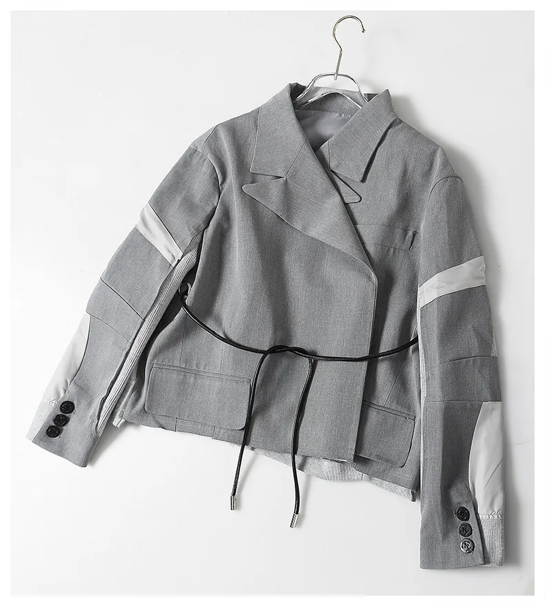 

HIgh fashion patchwork elegant loose Fitted Blazers England Style short cropped long sleeve jackets Outsuits HK392