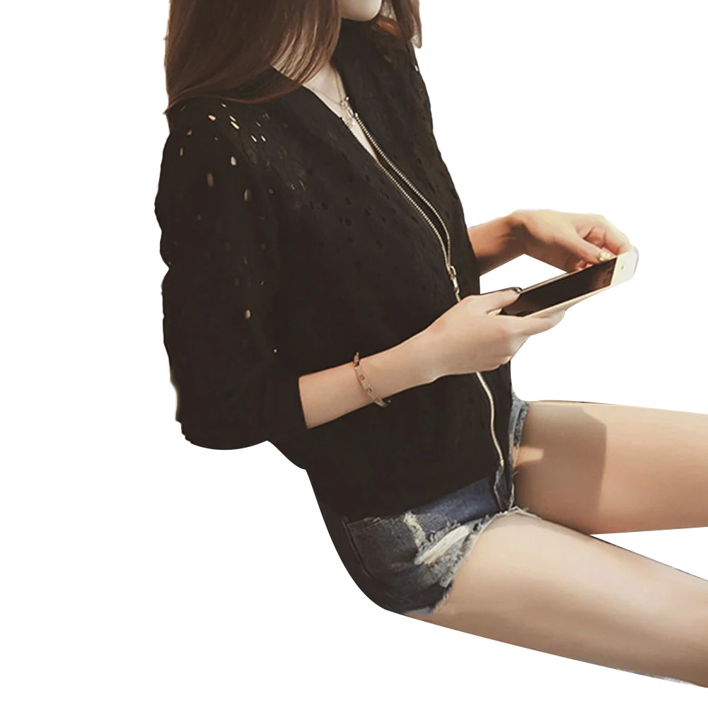 Осенняя модная женская однотонная кружевная куртка с длинным рукавом пальто на