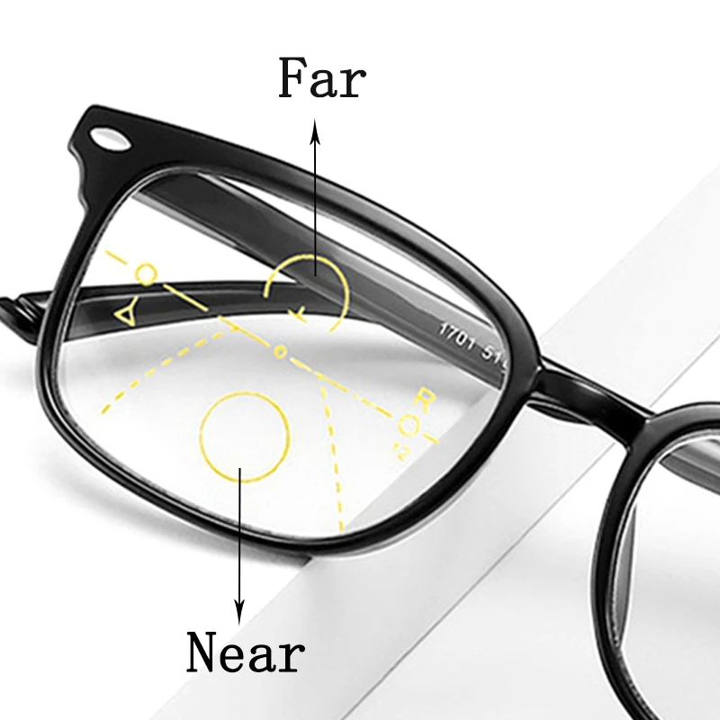 

Big Frames Progressive Multifocal Reading Glasses Men Women Presbyopia Glasses Anti-blue Light Black Full Frame Unbreakable