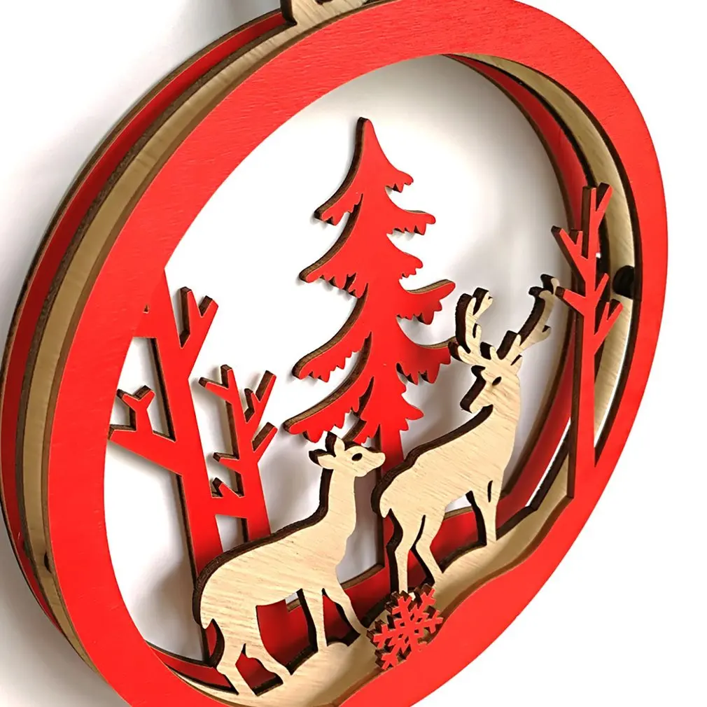 Деревянный Рождественский 3D большой кулон в форме лампы украшение милый