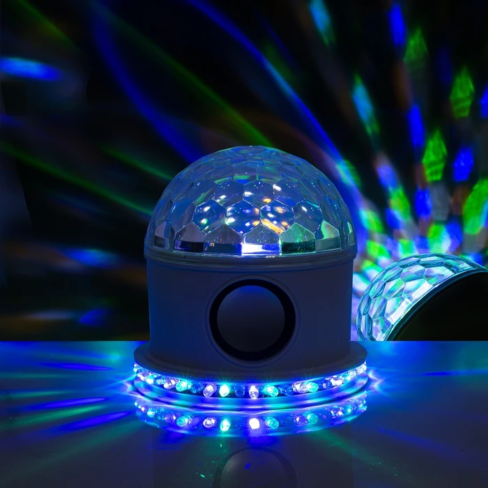 Фото Световой прибор &quotХрустальный шар" LED 54 220V 1 динамик Bluetooth БЕЛЫЙ