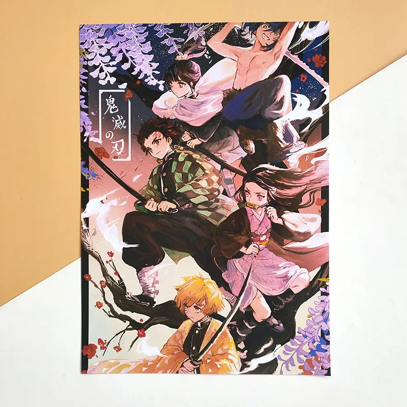 

2 Pcs/Set Anime Demon Slayer Kimetsu No Yaiba Cool Retro Poster Prints Kraft Paper Wall Art Home Room Decor