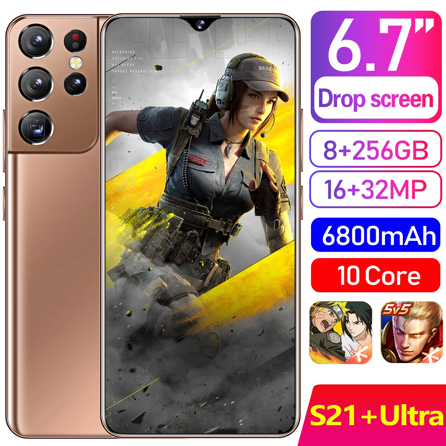 

6,7 дюймов S21 + Ультра смартфон мобильный телефон с 4G/5G с двумя сим-картами Bluetooth Wifi 13MP 24MP HD Камера GPS