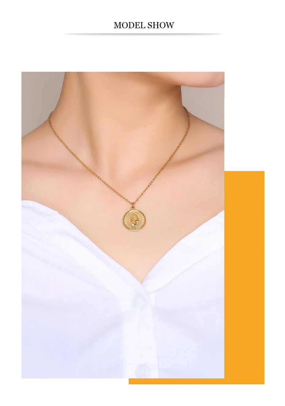 Vnox British Queen Elizabeth Coin Necklaces for Women Gold Tone Stainless Steel Adjustable Length Chic Necklace Dropship