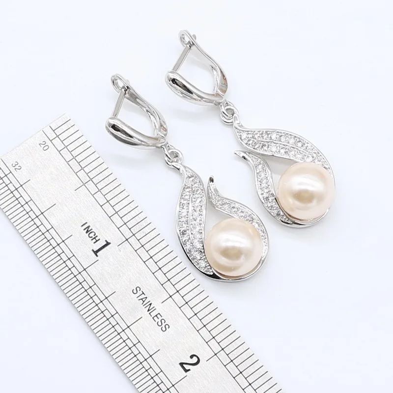 Розовый жемчуг 925 серебряные ювелирные наборы для женщин белый цирконий браслет