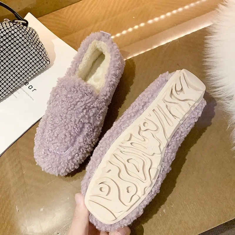 

Winter Women Shoes Fur Flats Loafers New Casual Shoes Soft Bottom Warm Furry Footwear Outdoor Autumn Shoes Woman Luxury Flats