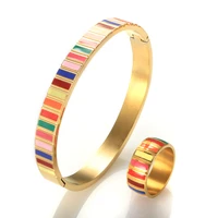 trendy colorful enamel bracelet rings jewelry set for women men bangles bracelets stainless steel gold rings wholesale