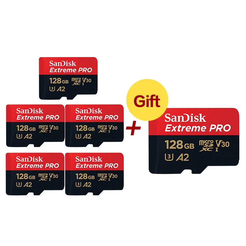 128GB 5+ 1 SanDisk MicroSD карты Extreme PRO карты V30 128 ГБ до 170 МБ/с. U3 A2 64 Гб флэш-карты UHS-I флеш-карты памяти TF - Емкость: 128GB