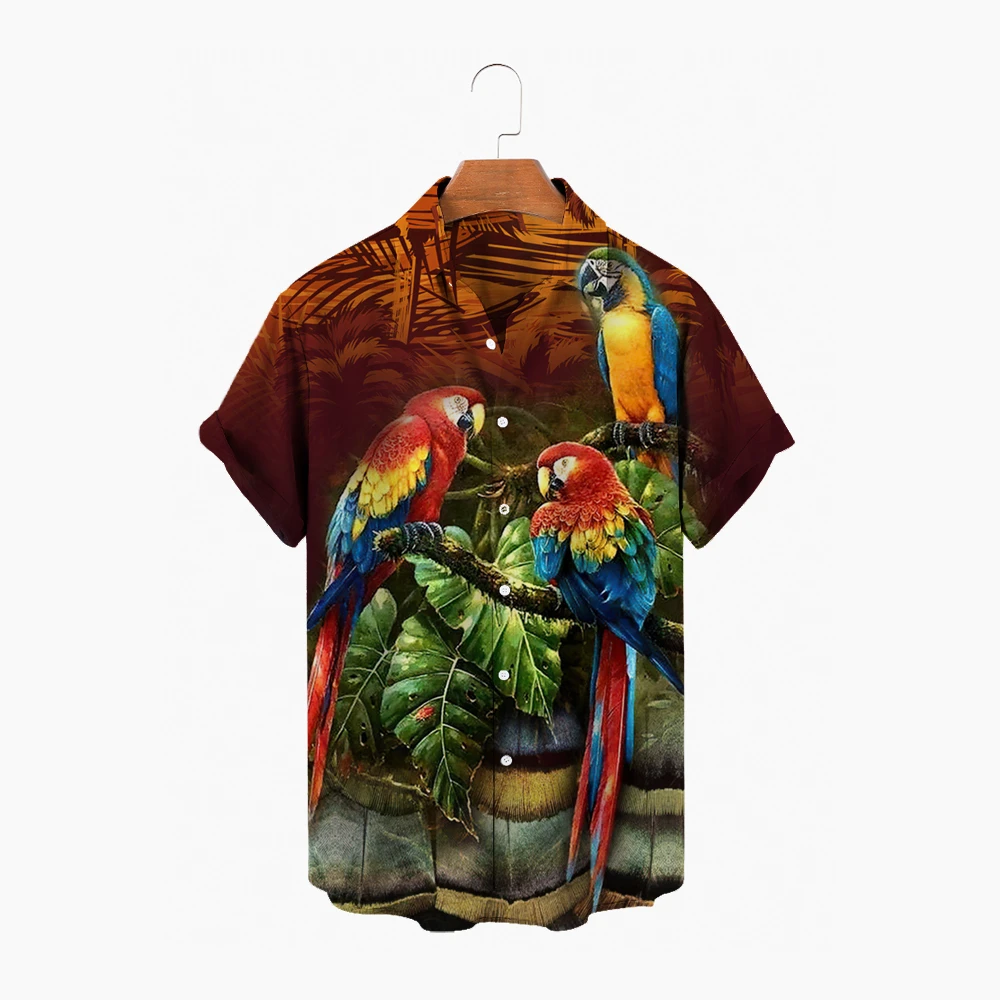 

Мужская рубашка с 3D-принтом в виде попугая, гавайская рубашка с коротким рукавом, с лацканами, уличная одежда, модная пляжная одежда, 2022