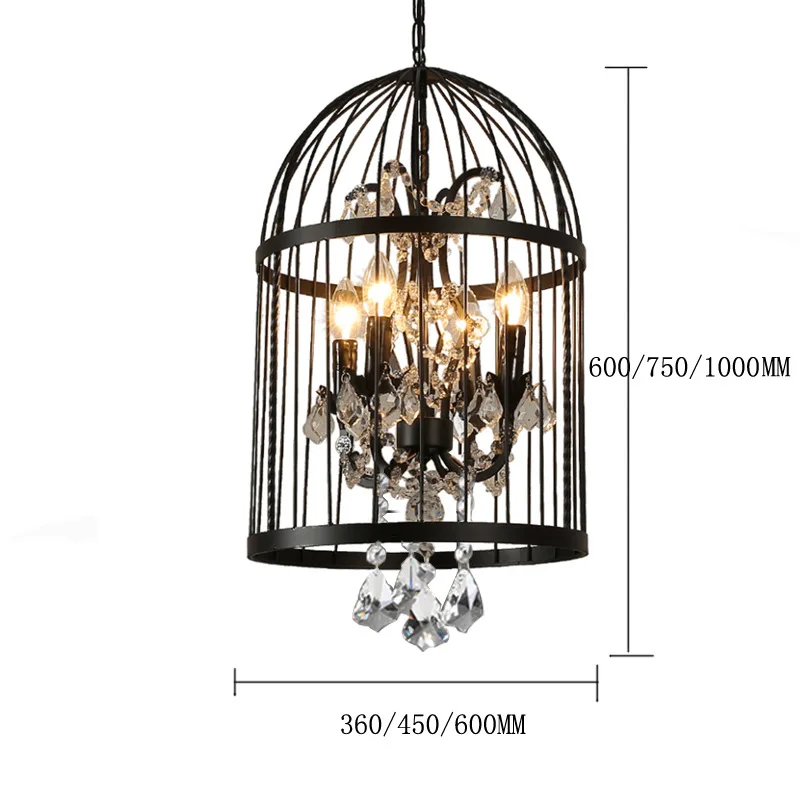 Goede Crystal Vogelkooi Led Kroonluchter Smeedijzeren Amerikaanse Retro Restaurant Bar Creatieve Bar Kledingwinkel Industriële Wind Lampen