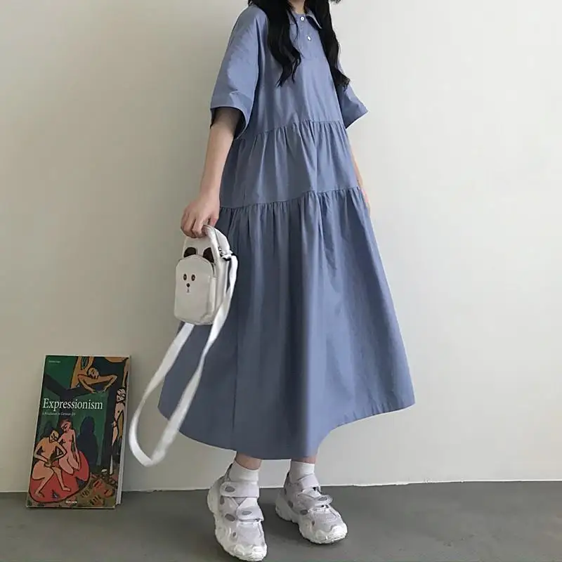 Платья с коротким рукавом для женщин простая стильная повседневная одежда