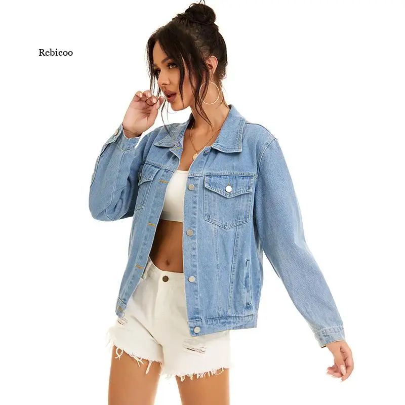 

Winter Women Fashion Cropped Long Denim Top Lapel Blue Denim Coat Jeans Oversized Jean Jacket Clothes Jacket Feminina