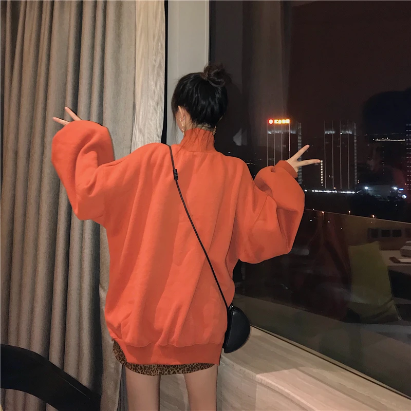 

loose casual oversize fashion brand turtleneck pullovers Orange autumn winter Korean hoodies women preppy style Sweatshirts new