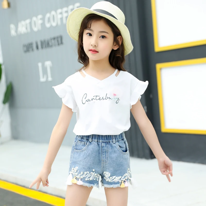 Детская летняя футболка с рукавами-фонариками для девочек комплект из 2