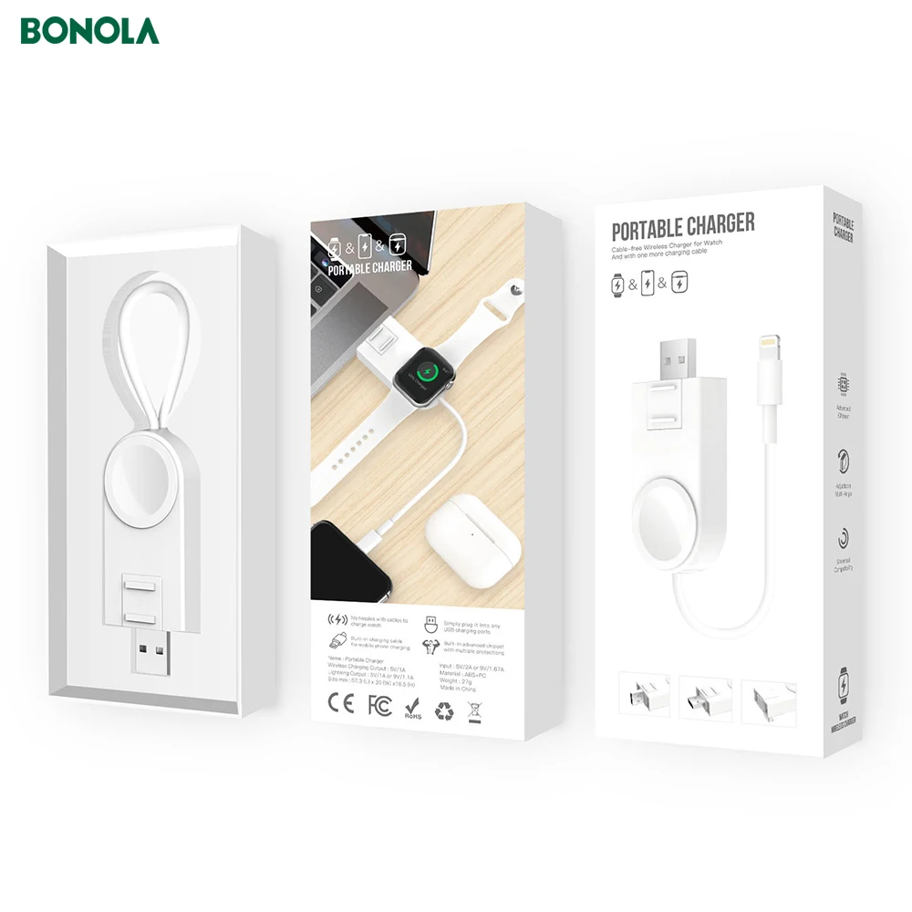 Магнитное Беспроводное зарядное устройство Bonola 2 в 1 USB для Apple Watch 5/4/3/2 Встроенный