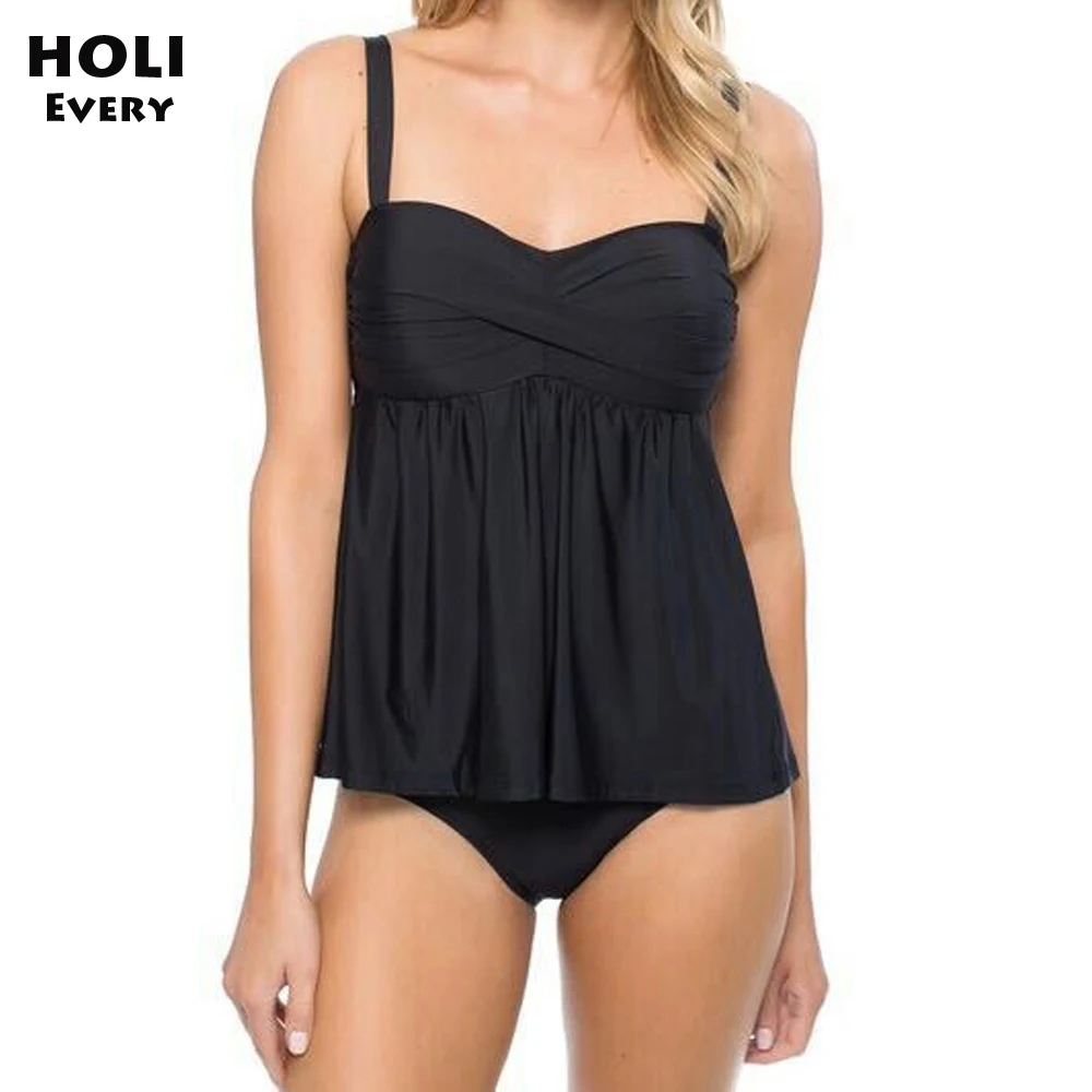Черный купальник большого размера танкини женский купальный костюм с разрезом