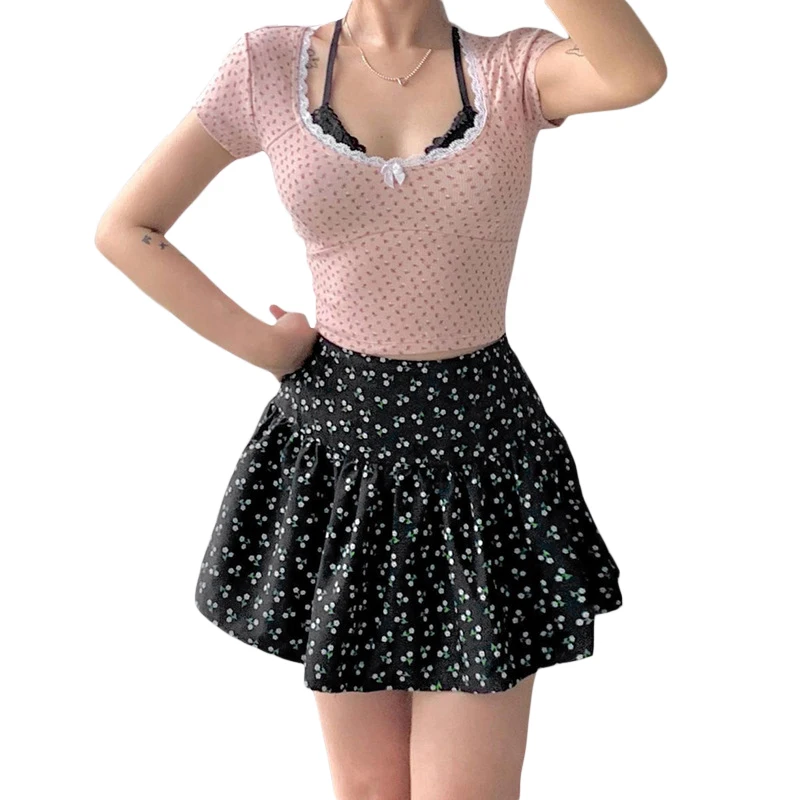 

Women's Skirt, Summer High Waist A-Line Pleated Mini Swing Floral Printed Beach Cute Skirt 2022 New Fashion