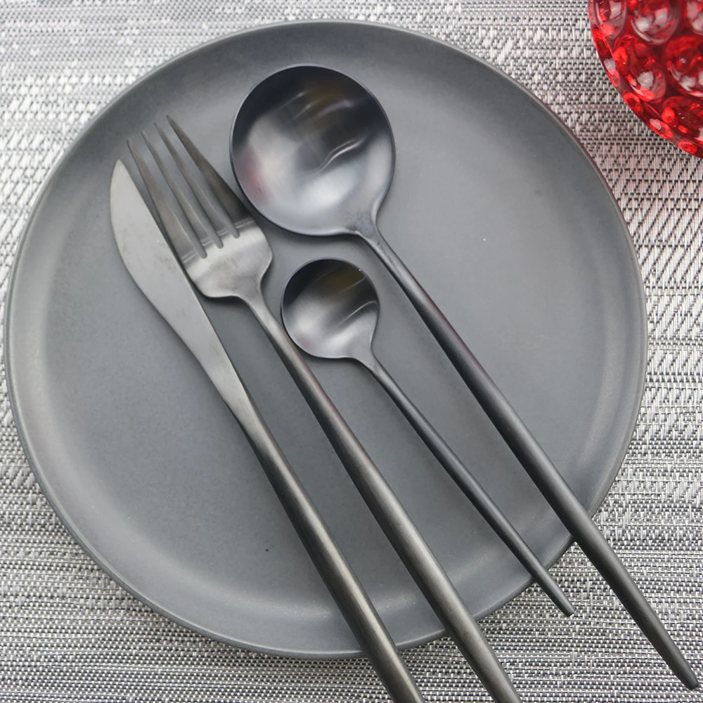 Набор посуды из нержавеющей стали многоразовый черный металлический набор вилка