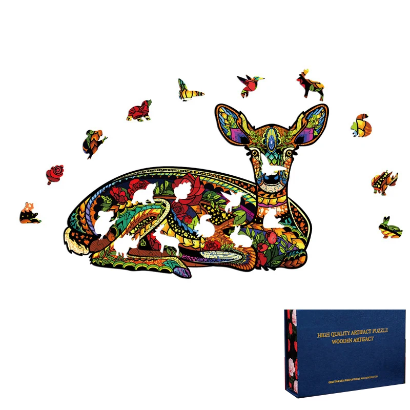 

Deer Art Totems Jigsaw Puzzle 300 Pieces Wood Toys Animal Puzzles Wooden Toy for Kids Boys Girls Children Adults Stress Relief