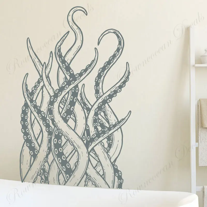 Bathroom Decal Octopus Tentacles Wall Decor Kraken Octopus Wall Sticker Marine Animal Wallpaper Art Decoration Room Mural S027